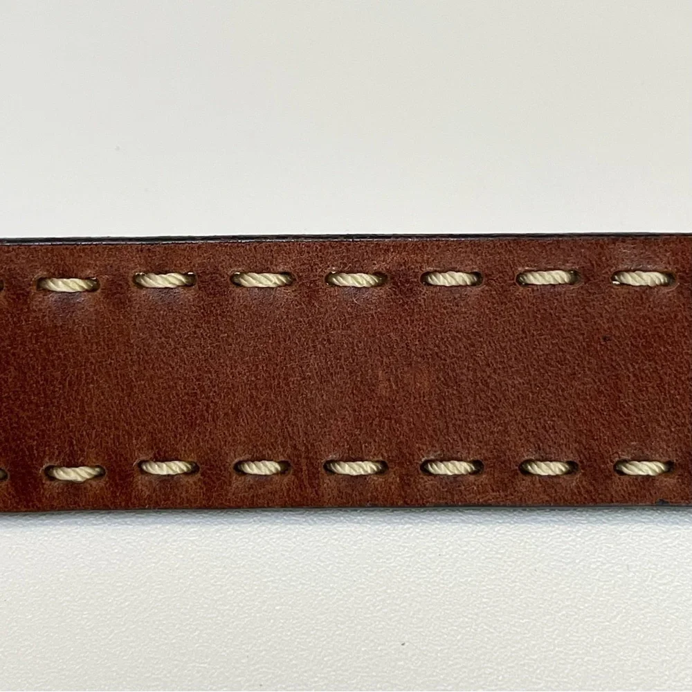 Brown Leather Stitched Belt Medium Classic Unisex Medium